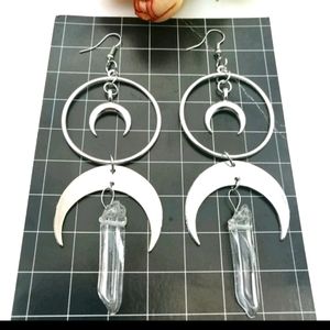 SOLD Witchy Crescent Moon Crystal Earrings